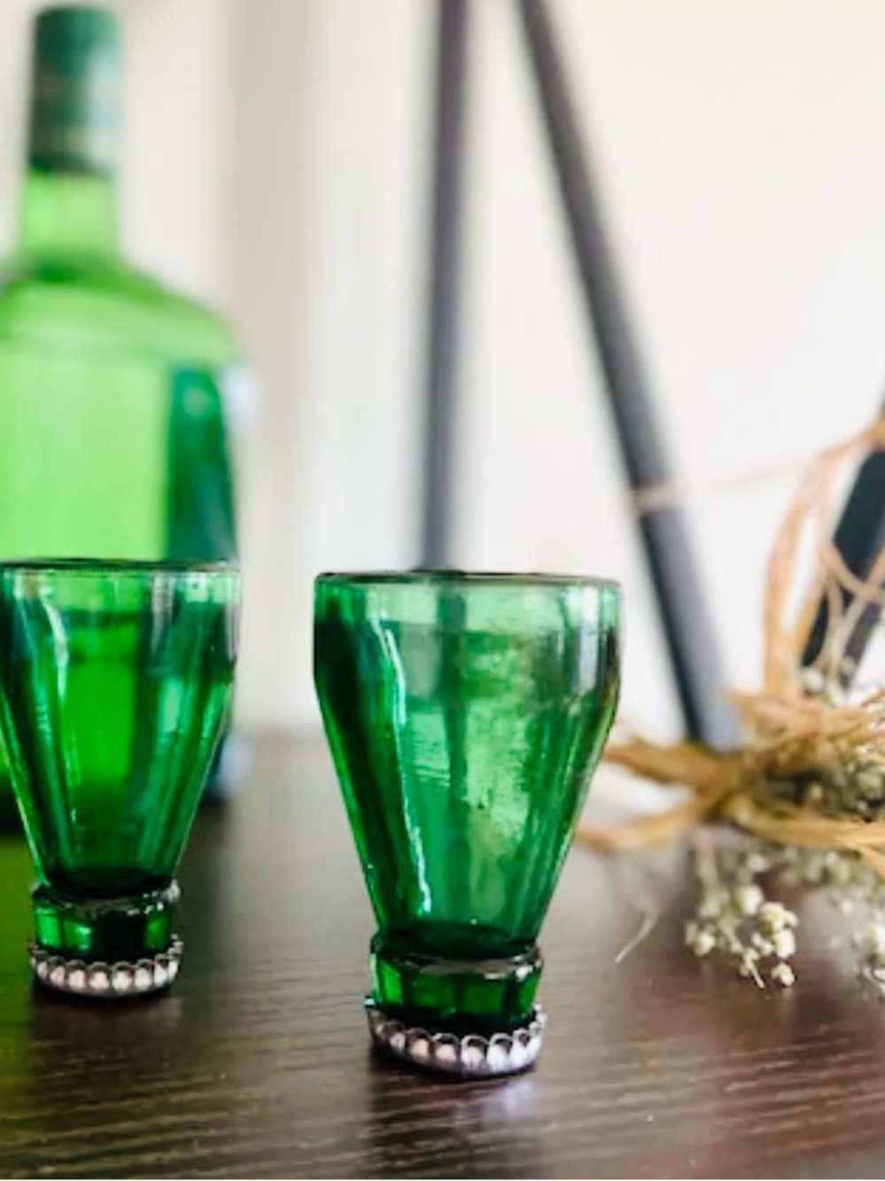 Green Bottle Top Shot Glasses - Set of 2